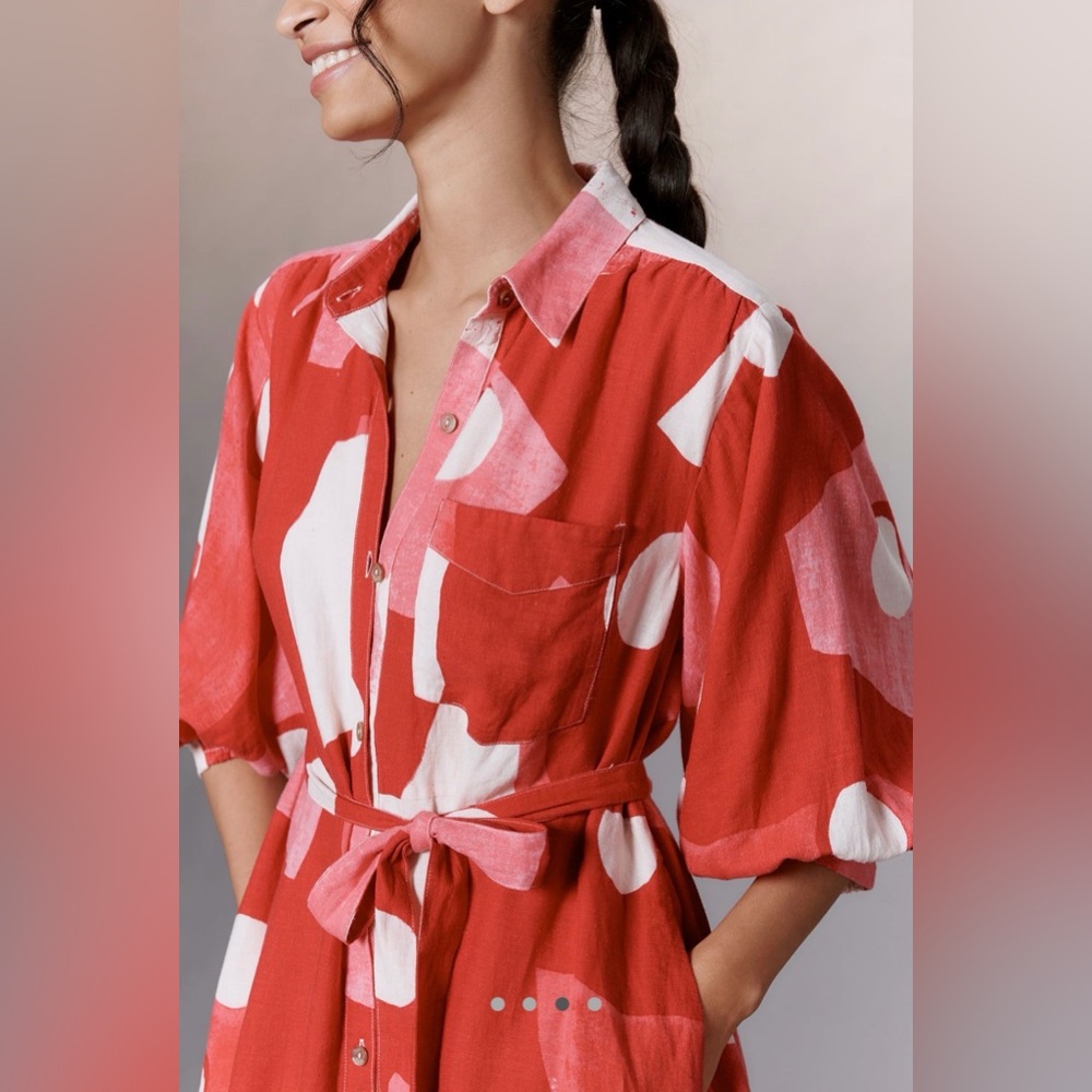 Anthropologie The Mona Linen Shirt Dress by Maeve Great Condition! - Picture 3 of 10